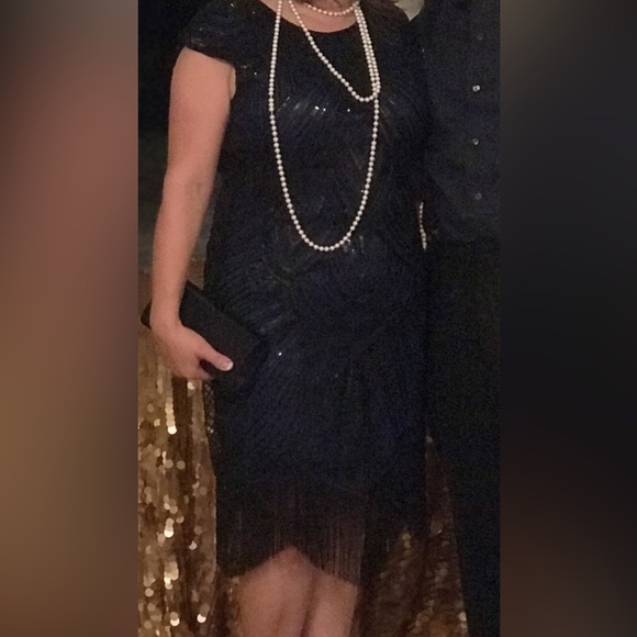 EUC Great Gatsby Style Dress. Royal Blue with Black beads and fringe. Size XXL - Picture 6 of 6